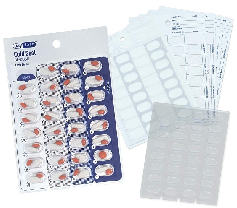 6 Pack XL Refill Set Monthly Medication Cold Seal Blister Packs Includes 658 Deep Blister Trays 6 ColdSeal Cards Pill Blisters for Cold Seal Blister Pack System